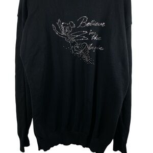 Vintage Andrew Rohan Black Rhinestone Tinkerbell “Believe in the Magic” Sweater
